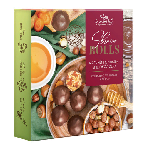 №2 Берестов Shoco Rolls конфеты с фундуком, цукатами моркови  и медом 135г  в Туле